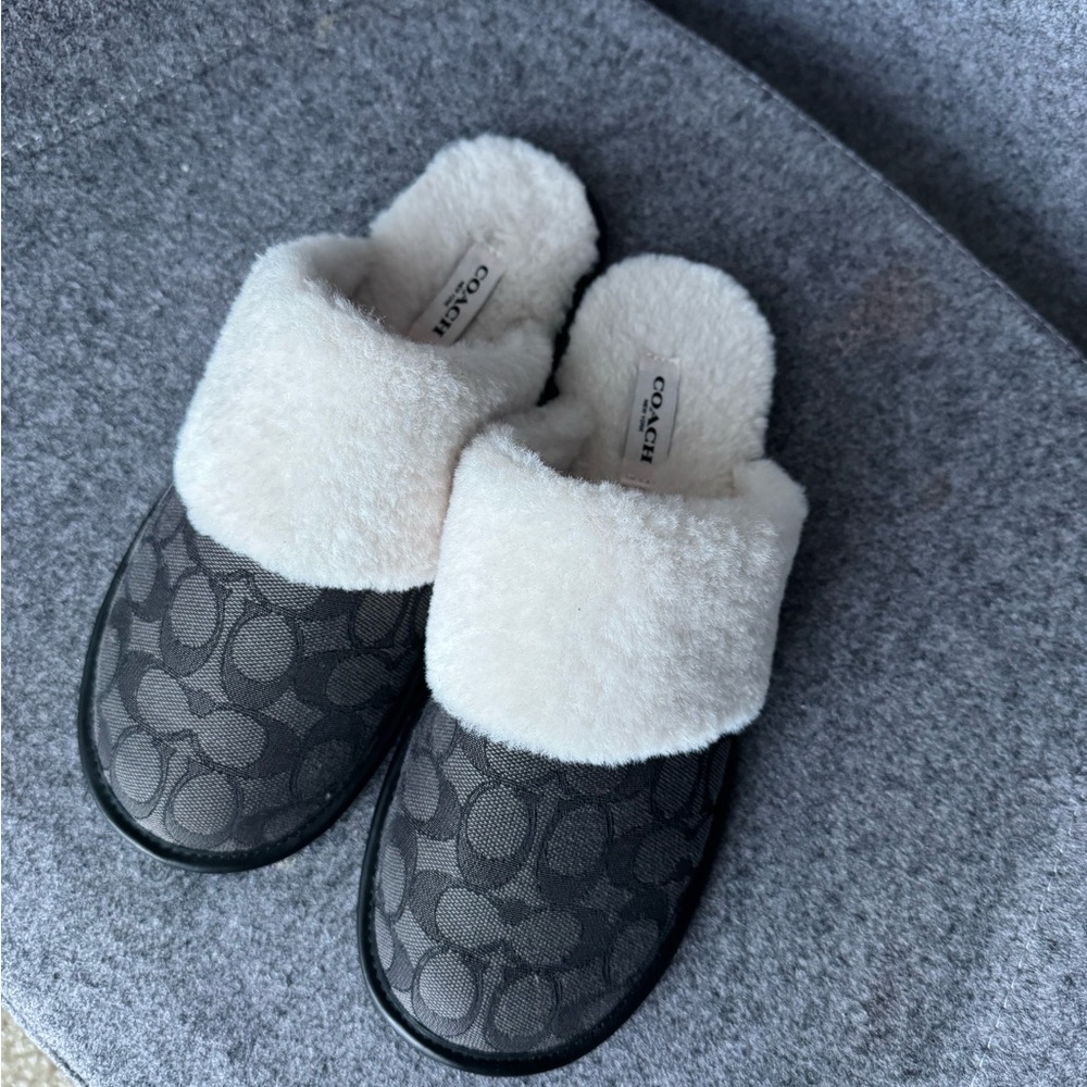 Coach Monogram Black Slippers